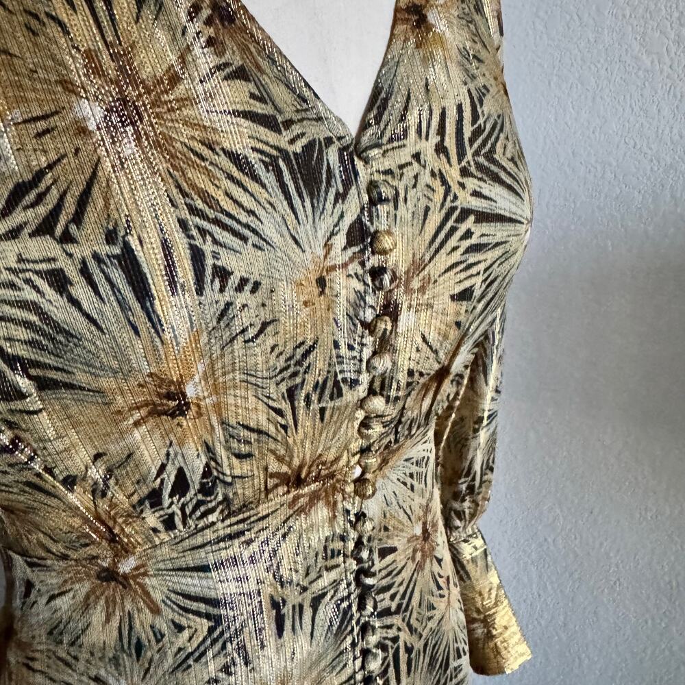 The Kooples | NWT Metallic Gold Botanical Midi Dress French Size 0 (US XS) - Picture 5 of 11